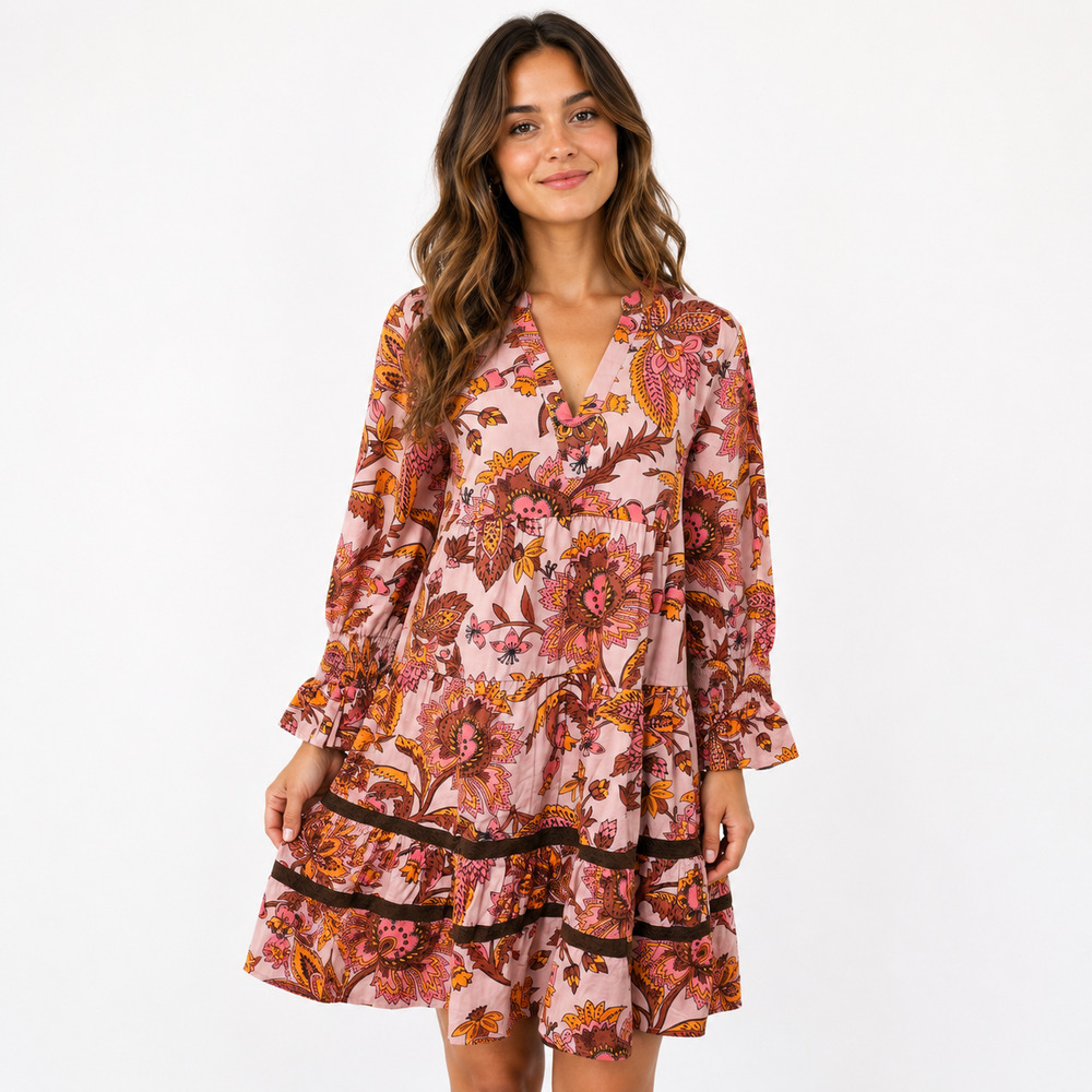 Tuckernuck Mini Dress Womens Small Pink Paisley Floral Print Sunset Chintz NWT